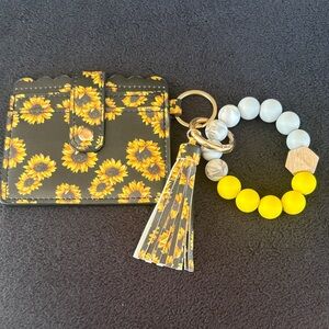 Sunflower Print Card Holder with Tassel and Beaded Keychain
